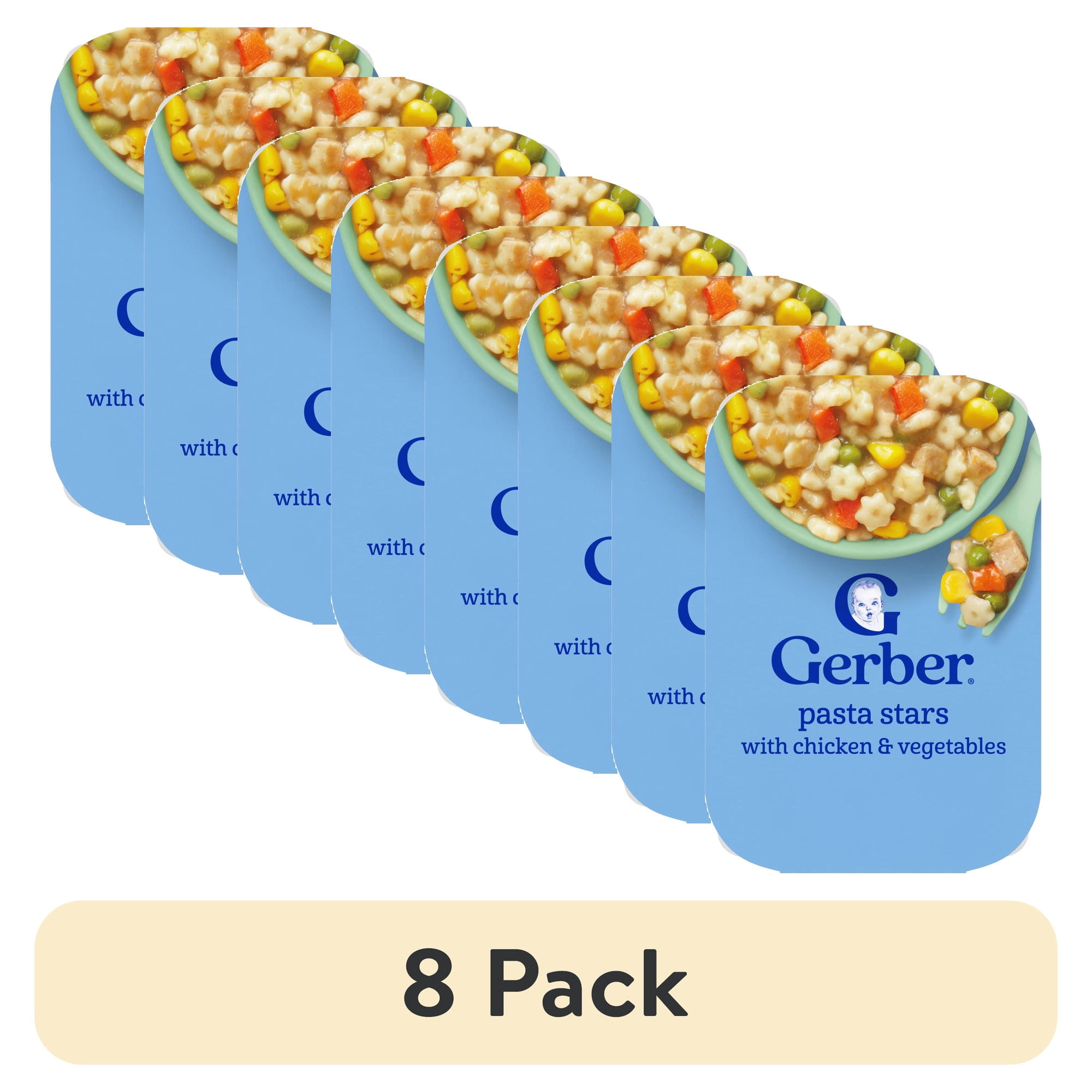 (8 pack) Gerber Mealtime for Toddler, Pasta Stars with Chicken and Vegetables Toddler Food, 6 oz Tray