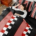 thumbnail image 4 of Homewish Female Men Adults Geometric Plaid Stripes Bedding Comforter Set 7 Pieces,Black White Red Full Bedding Set Lightweight,Minimalist Grid Checkered Fitted Sheet Flat Sheet,Luxury Bedroom Decor, 4 of 8