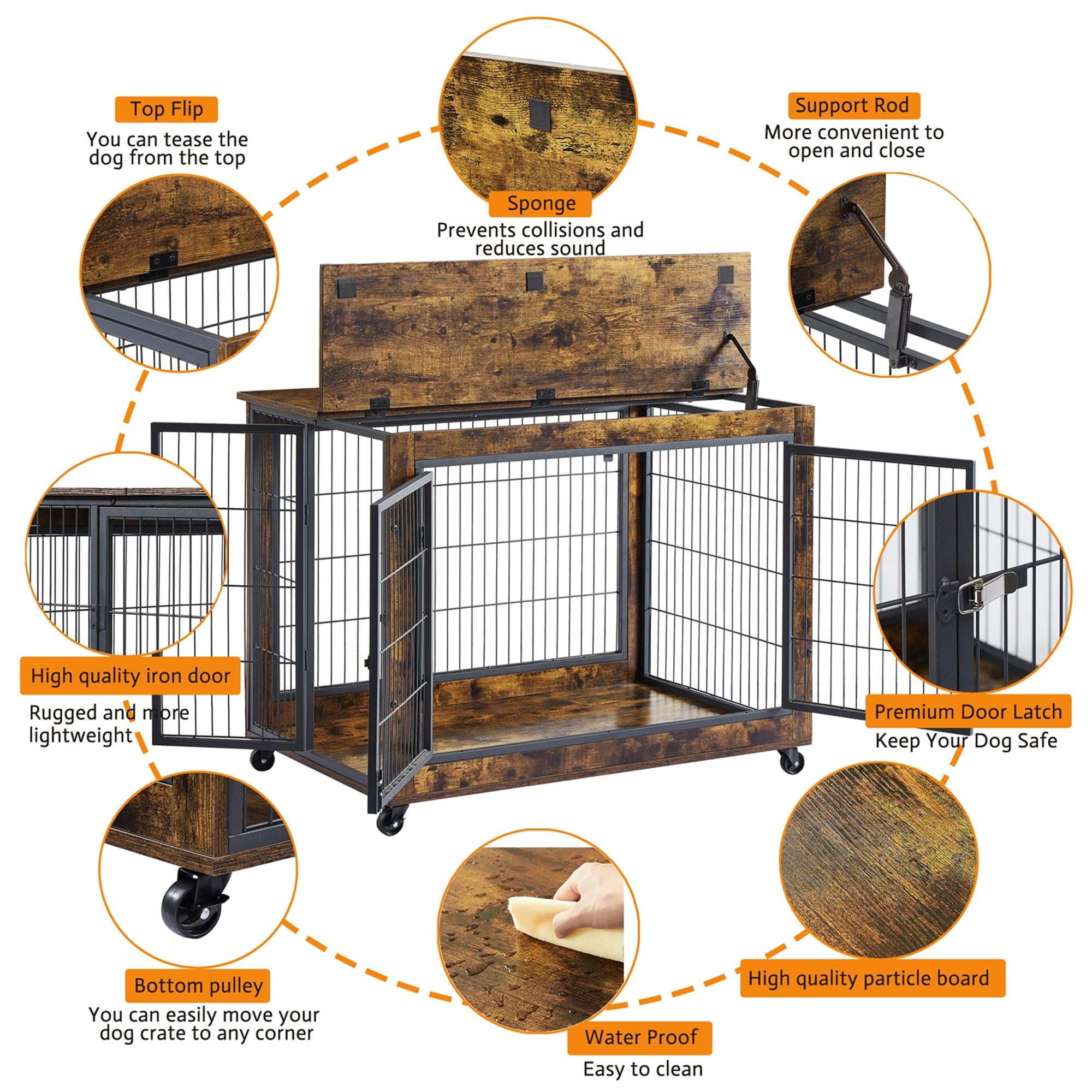 Pefilos 27 Inches Dog Crate Rustic Style Furniture Dog Cage Crate with Double Doors and Lift Top Heavy-Duty Kennel, Brown Pefilos 27 Inches Dog Crate Rustic Style Furniture Dog Cage Crate with Double Doors and Lift Top Heavy-Duty Kennel, Brown
