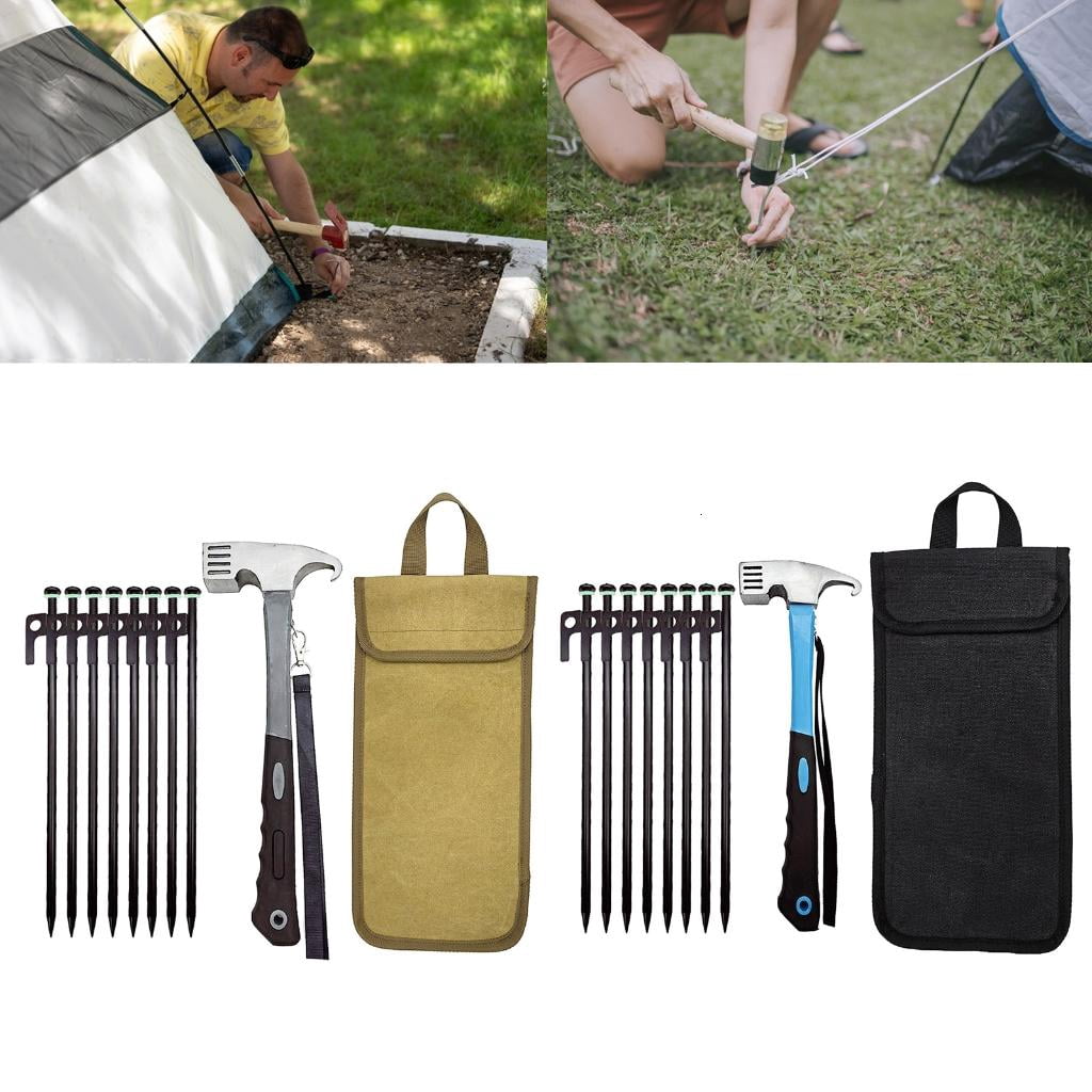 Yihuala 8Pcs Canopies Stakes Fluorescent Tent Peg Yard Peg with Hammer Outdoor Campings Stakes for Fixings Tent Tarps Awnin