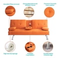 thumbnail image 2 of Aukfa Tufted Futon Convertible Sofa Bed for Home Office, 2 Cup Holders&Pillows, Leather, Orange, 2 of 11