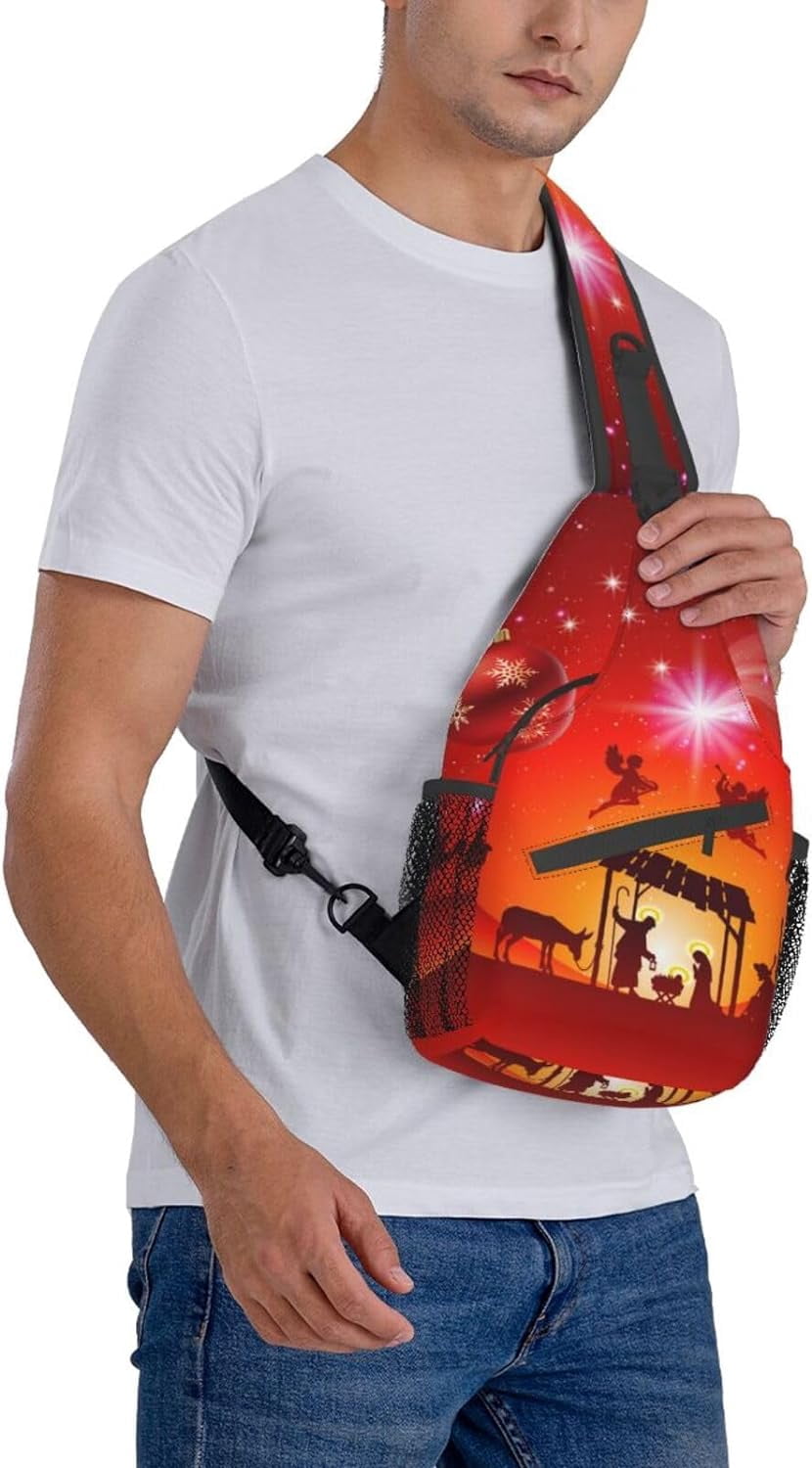 Christmas Nativity Jesus Holy Night Sling Bag Crossbody Hiking Travel Chest Bags Backpack Shoulder Daypack for Women Men