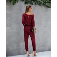 thumbnail image 5 of MLANM Women Long Sleeve Casual Off Shoulder Jumpsuit Elastic Waist Stretchy Long Romper with Pockets, S Wine Red, 5 of 7