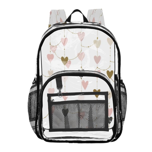 PVC Transparent Backpacks Clear Backpack for Travel and Outings Hearts and String Garland