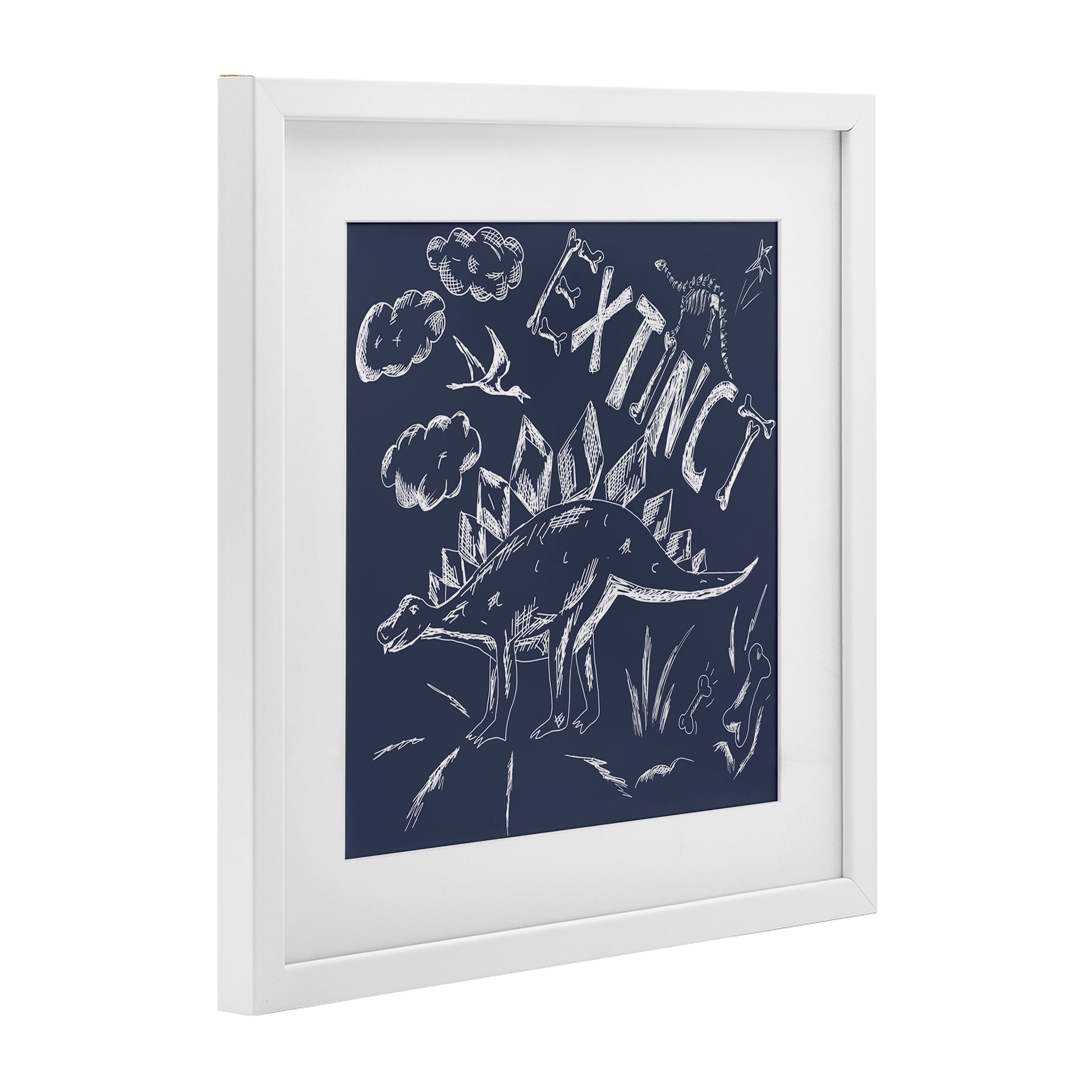 Sketchy Extinct Dinosaur White Framed Print Under Glass, design by HUE and MI and Sangita