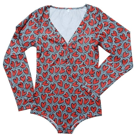

Aoochasliy Bodysuits for Women Clearance Valentine s Day Not Positioned Print V-neck Long Sleeve Bodysuit Lingerie Pajamas Romper