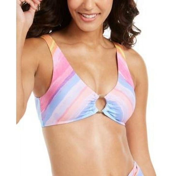 Rachel Roy MULTI Ombre Ring-Front Striped Bikini Swim Top, US Medium
