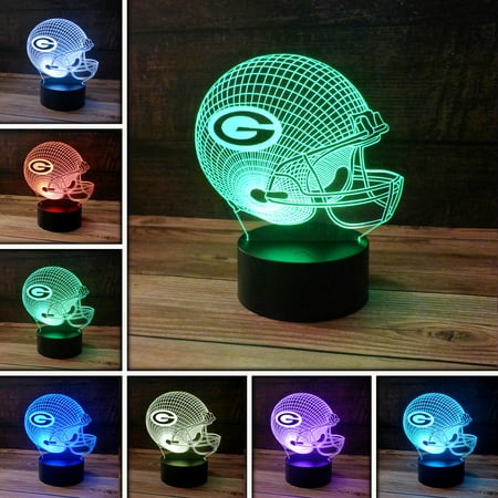 

3D Football Helmet Desk Light - 7 Color LED Lamp Base with USB or Battery and Touch control Rotating Fade or Solid Color mode. Makes a perfect Nightlight for Kids or Unique Gift for any age.