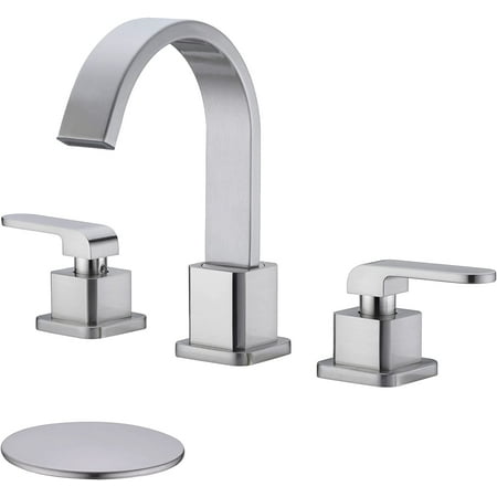 

2 Handle 8 Inch Widespread Bathroom Faucet with Pop Up Drain Assembly Brass Square Waterfall Vanity Basin Sink Mixer Tap Brushed Gold
