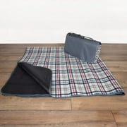 PICNIC TIME Blanket Tote XL Outdoor Picnic Blanket, 70"x80" Foldable Waterproof Beach Mat, Carnaby Street Gray/Blue Red Accents
