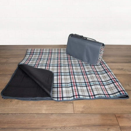 PICNIC TIME Blanket Tote XL Outdoor Picnic Blanket, 70"x80" Foldable Waterproof Beach Mat, Carnaby Street Gray/Blue Red Accents