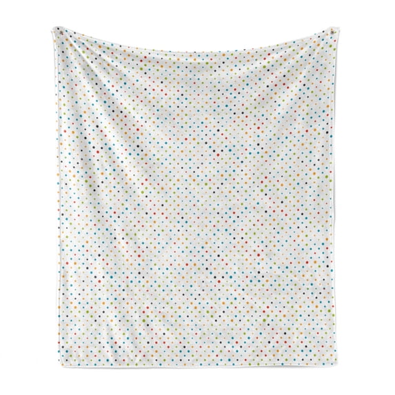 Colorful Soft Flannel Fleece Throw Blanket, Repeated Pattern Colored Polka Dots on a Plain Background Art Print, Cozy Plush for Indoor and Outdoor Use, 50" x 70", White and Multicolor, by Ambesonne