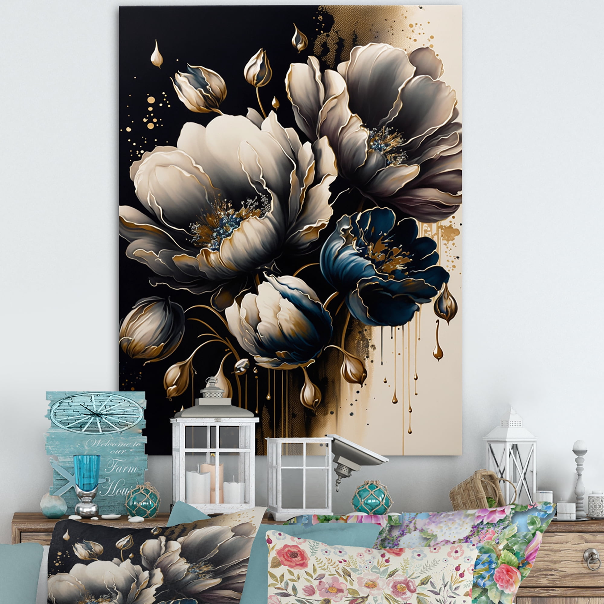 Designart Black And White Watercolor Roses II Canvas Wall Art
