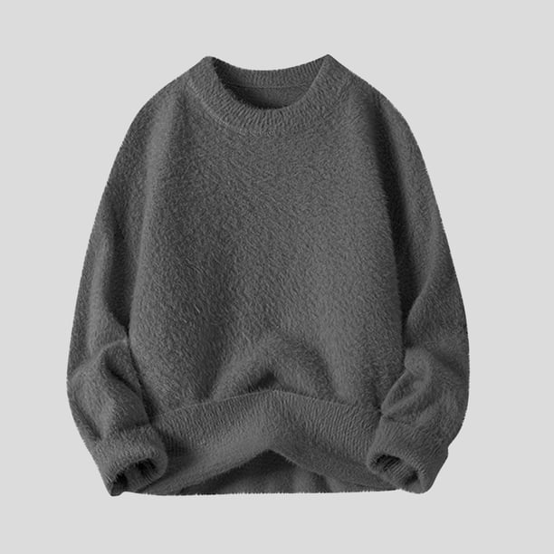 pstuiky hombres de manga larga, Camisa de cuello redondo cálida con intensificación de color sólido a la moda para hombre camisetas de hombre l