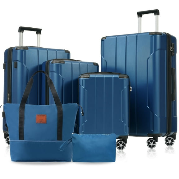 【LuckyNote】Hardshell Luggage Sets 6 Piece Suitcase Set, Expandable Lightweight Suitcases with Dual Wheels, TSA Lock for Men Women, Blue