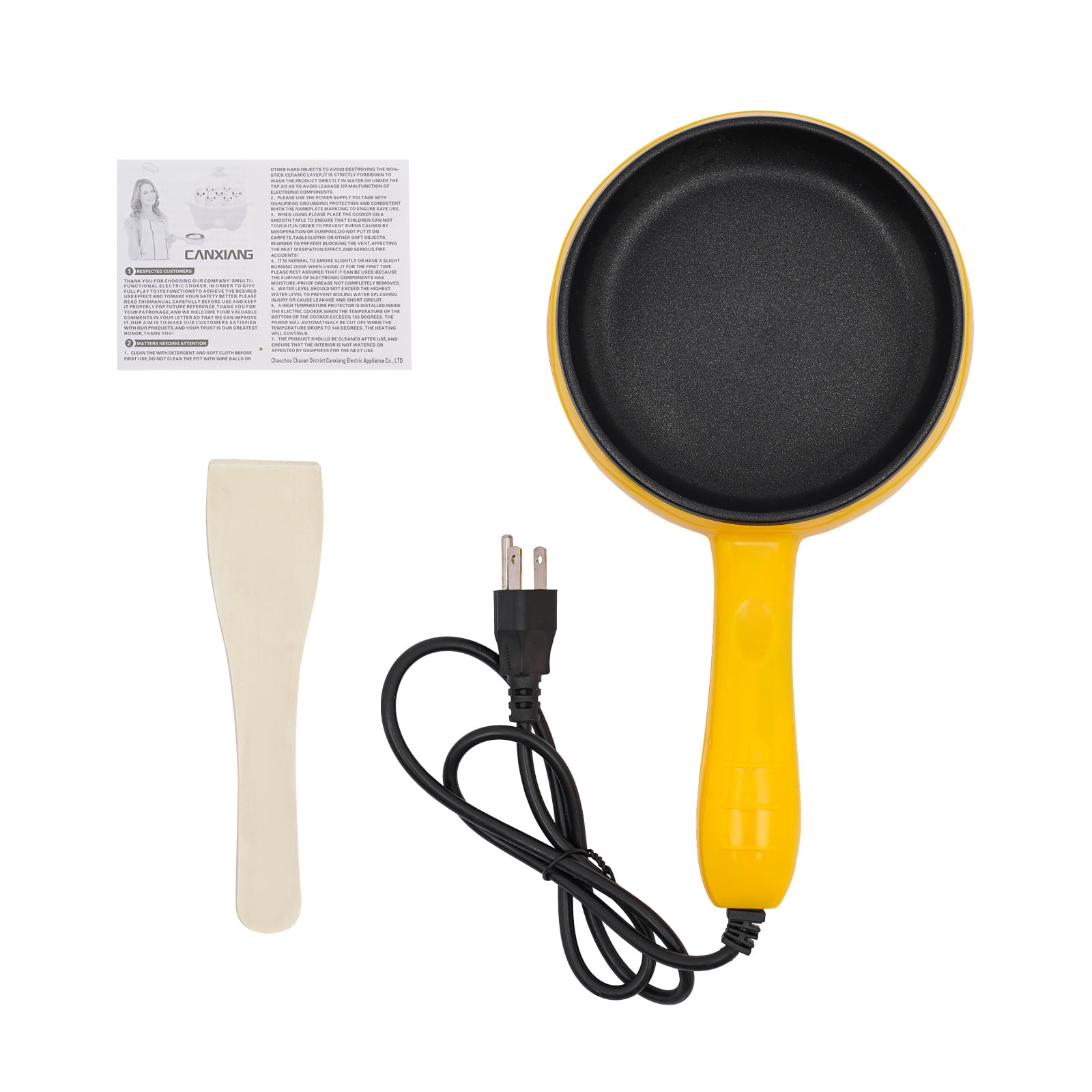 High Efficiency Stainless Steel Round Non-Stick Electric Skillet Yellow Mini Frying Pan for Wooden Spatulas
