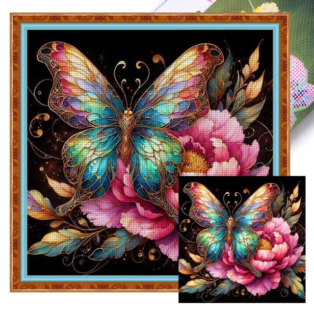 Hilo Algodón Ecológico Bordado Punto Cruz Mariposa Impreso 11CT 50x50cm