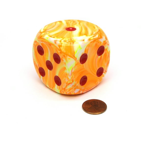 Festive 50mm Huge Large D6 Chessex Dice, 1 Piece - Sunburst with Red Pips
