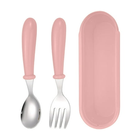 

HAFNFUE 2pcs Stainless Steel Baby Tableware Set Portable Baby Spoon and Fork Set with Storage Cute Baby Cutlery Set Self Feeding Learning Dishwasher Baby for Chil round Plate Mat Set