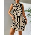 thumbnail image 3 of Mawalde Sleeveless Dress for Women Trendy Mock Neck Mini Dress Geometric Print Graphic Tank Dress Casual Loose Fit Sundress Khaki S, 3 of 6