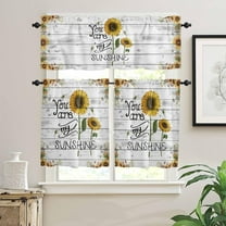 Farm Sunflowers Kitchen Curtains Valances and Tier Set,3 Pieces Rod Pocket Tiers Curtain Vintage Yellow Floral and Bee Small Window Valance Sets Treatment Drapes Sunshine Texts Grey Wood Plank