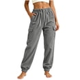 thumbnail image 2 of SeekIslan Womens Corduroy Cargo Pants Drawstring Waist Baggy Fit with Pockets for Casual Lounge Wear, 2 of 7