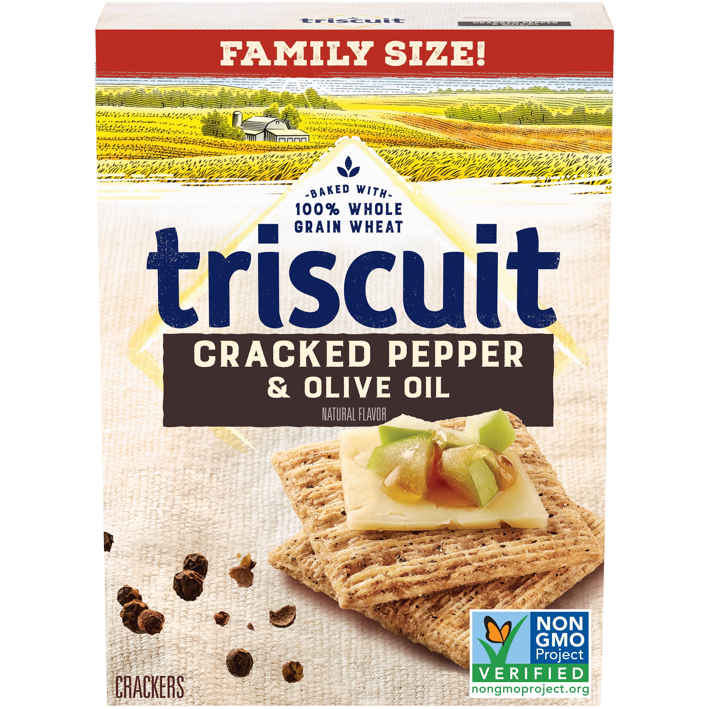 Triscuit Cracked Pepper & Olive Oil Whole Grain Wheat Crackers, Family Size, 12.5 oz