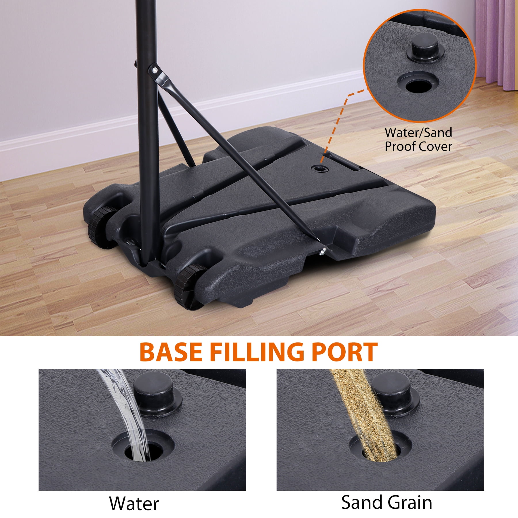 SuperDeal Kid Youth Height Adjustable (5.4-7ft) Basketball Hoop Plastic Backboard System Stand W/Wheels Black