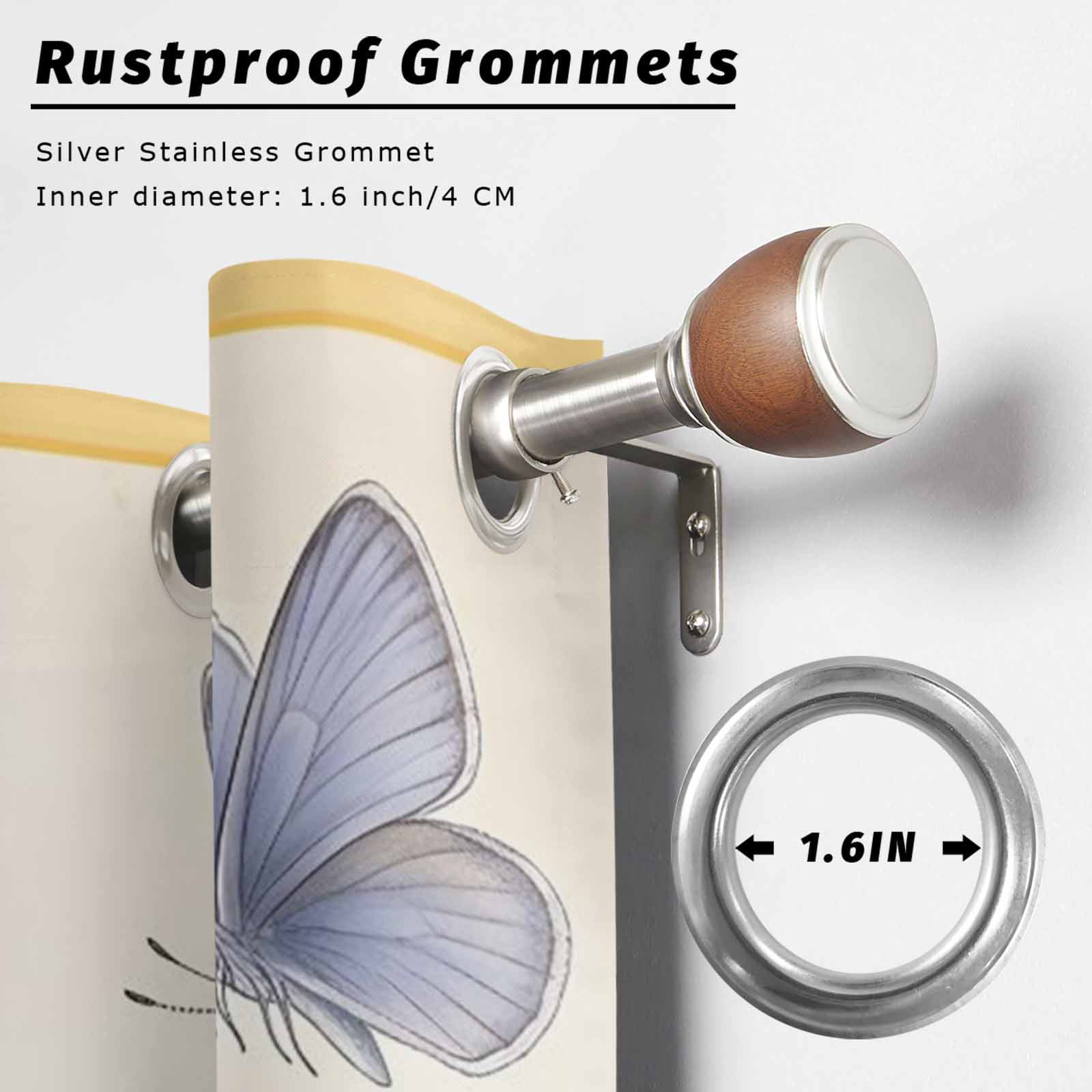 Yellow Flower Outdoor Curtains for Patio, Blue Butterfly Watercolor Green Leaf Spring Sunshade Privacy Drapes Grommet Waterproof Outside Curtains for Porch/Cabana/Balcony 54"x 108", 1 Panel