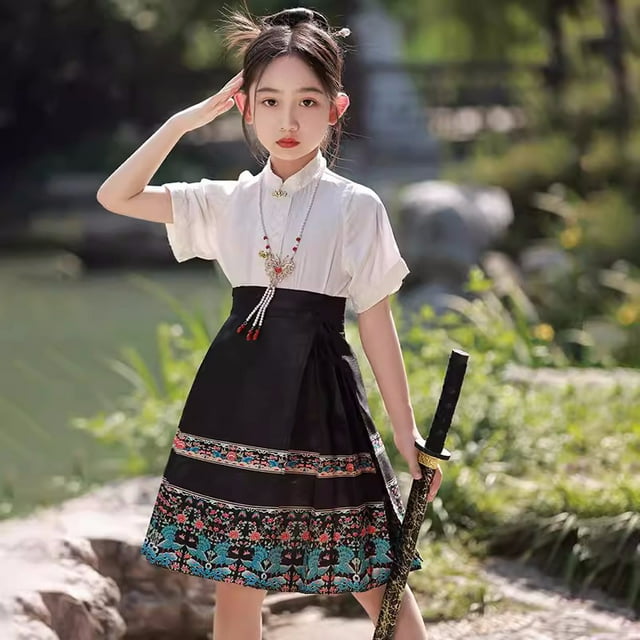 Jupe Visage de Cheval pour Filles Style Traditionnel Chinois Robe Hanfu Été Style Tang Jupe FJH