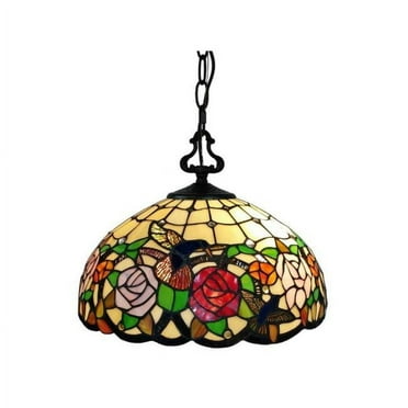 Amora Lighting  16 in. Tiffany Style Hummingbirds Floral Hanging Lamp