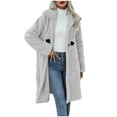 thumbnail image 5 of DYTTDG Women's Long Plush Coat Winter Warm Long Sleeve Button Jacket Casual Loose Cardigan Fashion Coat on Clearance, 5 of 9