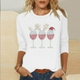thumbnail image 2 of Fashion Fall Saving LiMoi Women's Round Neck Christmas Party Top Three Quarter Sleeve with Cheers Wine Glass Print Tees Tshirts Shirts Blouse My Items, 2 of 4