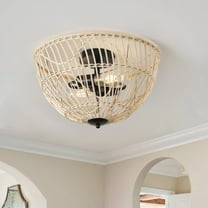 2-Light Boho Semi Flush Mount Ceiling Lighting, Retro Rattan Ceiling Lighting, Farmhouse Close to Ceiling Light for Living Room Bedroom kitchen