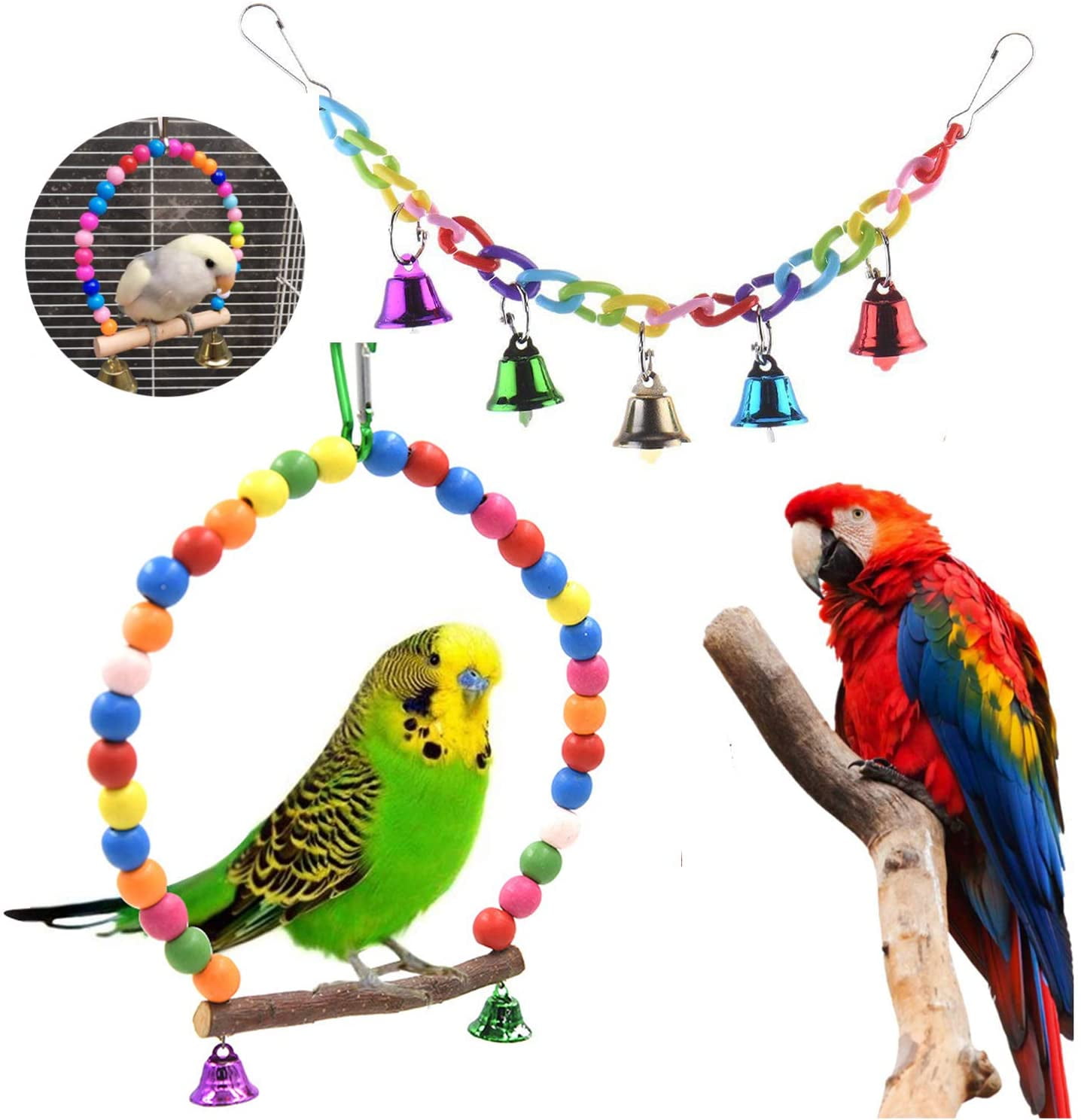 BWOGUE 5pcs Bird Parrot Toys Hanging Bell Pet Bird Cage Hammock Swing Toy  Hanging Toy for