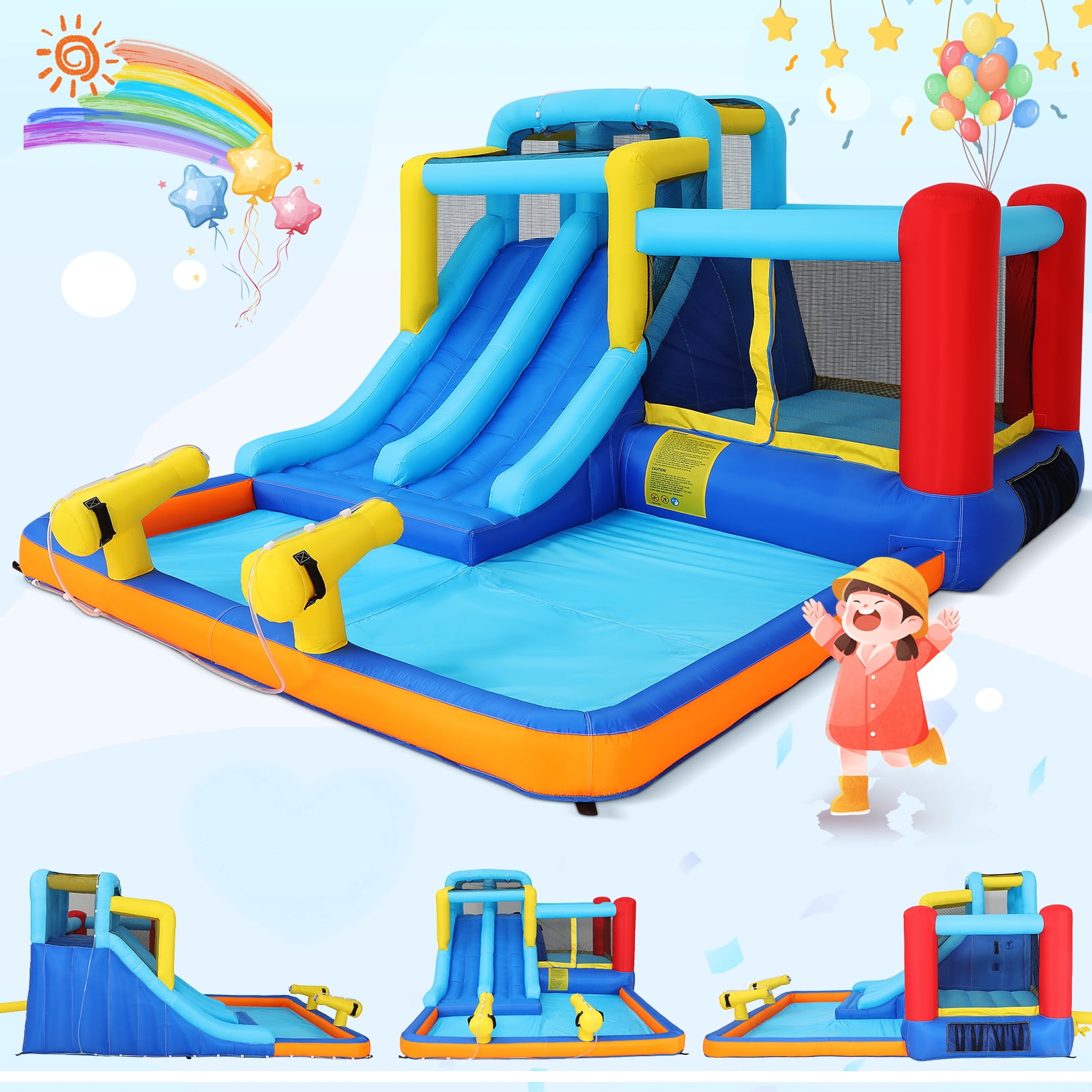 Sailvan Inflatable Bounce House for Kids with Large Splashing Pool, 146 x 132 x 82 inch Indoor/Outdoor Bouncy Bouncing Area, Included 2 Water Slides Climbing Wall Blower