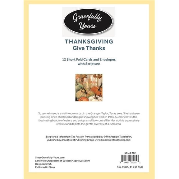 Gracefully Yours Thanksgiving Cards "A Time of Thanks" - 12 Cards & 12 Envelopes