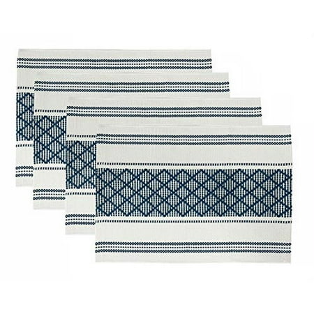 

Fennco Styles Diamond Stitch Design Cotton Blend Placemats 14 W x 19 Set of 4 - Blue Geometric Woven Table Mats for Boho Décor Home Dining Table Banquets Family Gatherings and Special Occasion