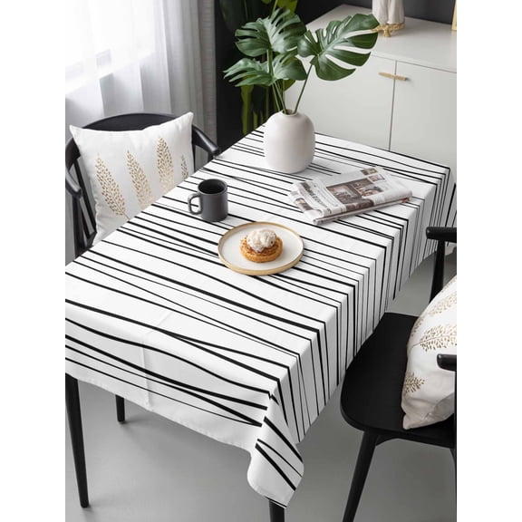 Black Tablecloth Rectangle Table Cloths 54x108, Waterproof Tablecloth Outdoor Table Cloth, Abstract Lines Gradient Minimalist Modern Texture Washable Table Cover for Kitchen Dinning Party