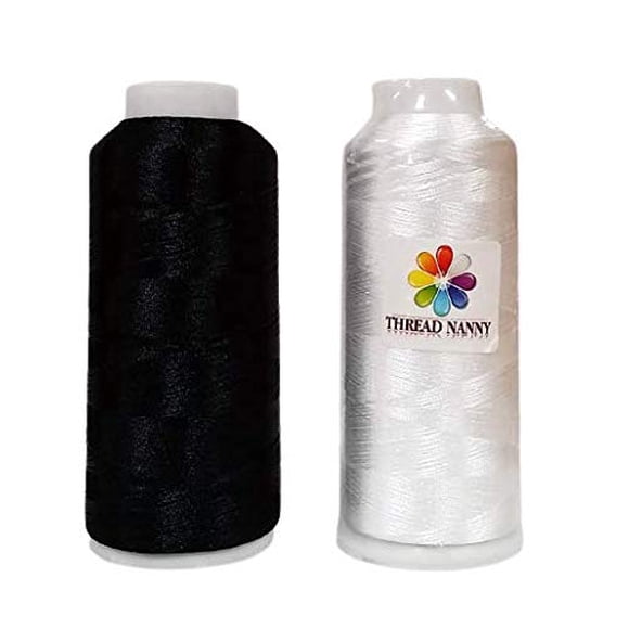 Enorme Hilo De Bobina De Cono De 5500 Yardas, Color Blanco, Bordado A Máquina, Marca Threadnanny (Paquete De Dos Blanco/Negro)