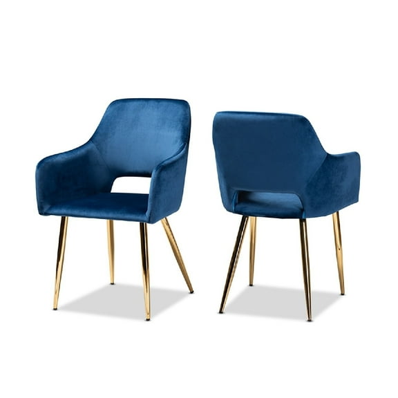 Baxton Studio Germaine Glam and Luxe Navy Blue Velvet Fabric Upholstered Gold Finished 2-Piece Metal Dining Chair Set