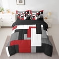 thumbnail image 2 of Manfei Modern Abstract Bedding Comforter Set 7pcs, Minimalism Plaid Queen Bedding Sets, Black Gray White Red Queen Sheet Sets, Microfiber Bedroom Decor, 2 of 8