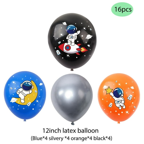 Decoración para fiesta de cumpleaños infantil con temática de astronauta, juego de tapones para tartas con globos y banderas de cohetes de astronauta