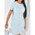thumbnail image 2 of Women'S Dress Short Sleeve Elegant Wedding Cocktail Bodycon Midi Fishtail Dresses Light Blue S, 2 of 5