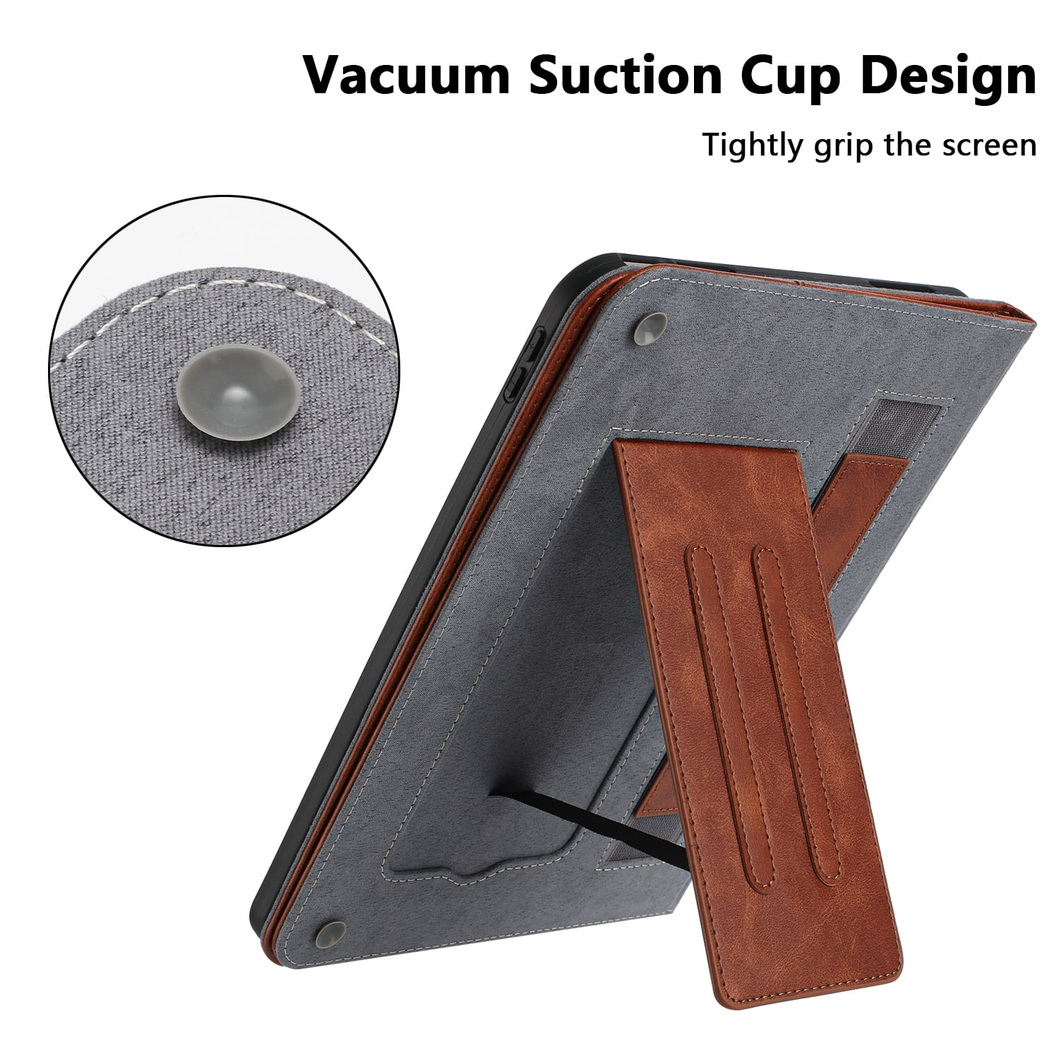 Case for Universal 9.5-10.5 Inch, Premium PU Leather Elastic Hand Strap Card Holder Foldable Muti-Angle Stand Folio Cover for iPad / Samsung / Amazon Kindle / Lenovo / Onn, Brown