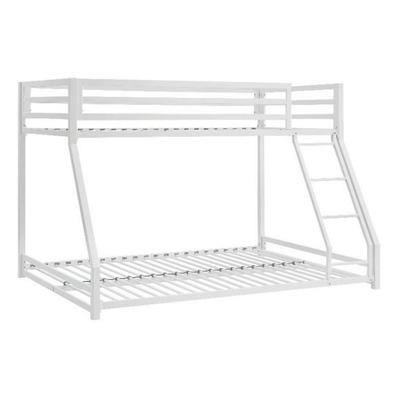 Ovi 78 Inch Twin over Full Bunk Bed- Ladder- Ground Level Bed- White Metal