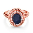thumbnail image 2 of Gem Stone King 2.46 Ct Oval Blue Sapphire 18K Rose Gold Plated Silver Halo Engagement Ring (Size 5), 2 of 3
