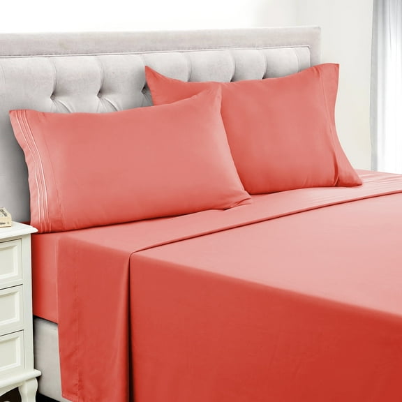 Lux Decor Collection Twin XL Size 4 Piece Sheets Set - Microfiber Deep Pocket Bed Sheets & Pillowcases - Coral