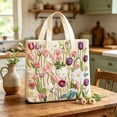 thumbnail image 6 of Vintage Embroidery Quilted Canvas Tote Bag,Multi-Style Floral Cat Book Pattern Large Capacity Shoulder Handbag for Women Daily Travel Shopping,12", 6 of 8