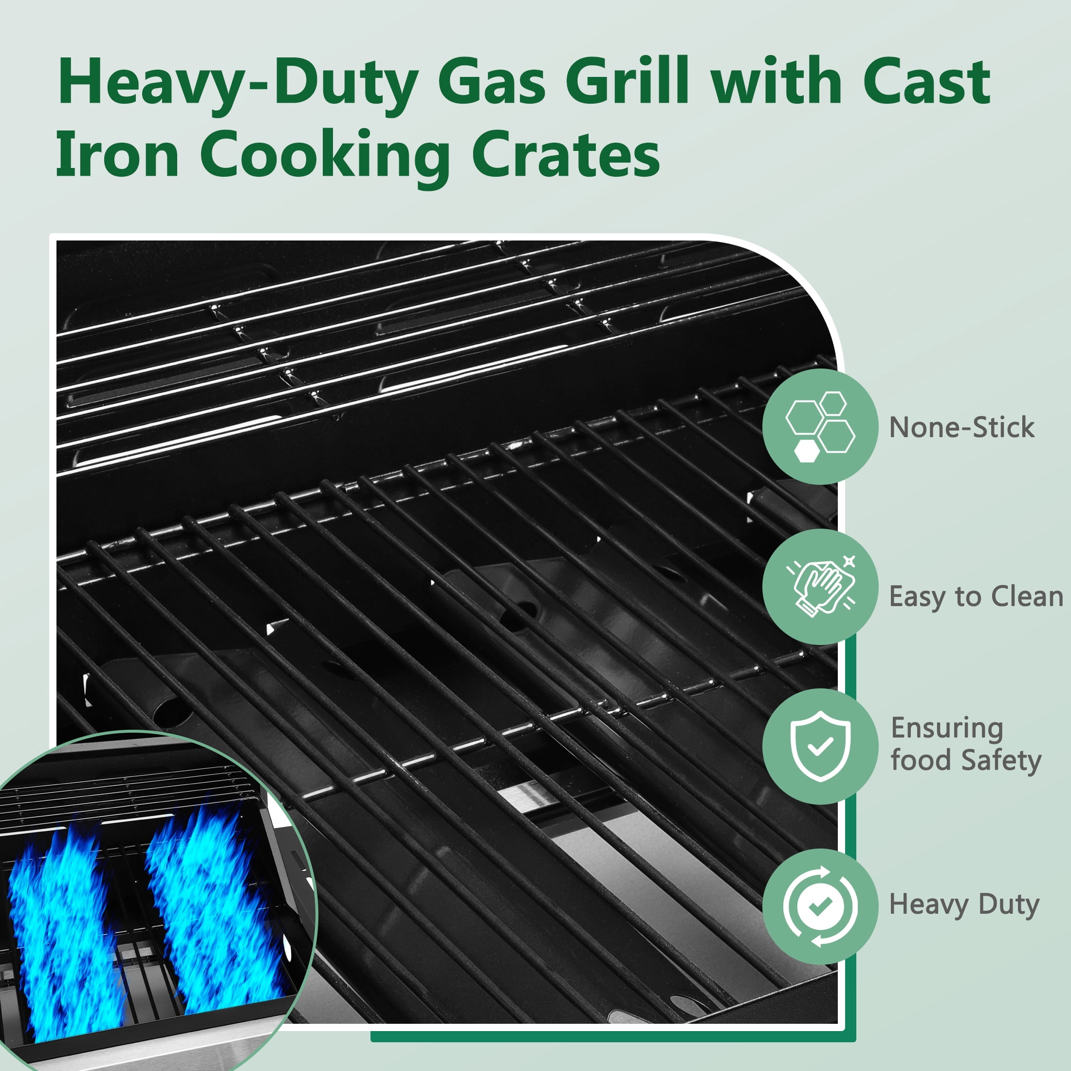 4-Burner Gas Grill with 4 Universal Wheels & Bottle Opener, 40000BTU Outdoor Grill with Side Table for Camping, Black & Sliver